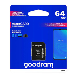 Pamäťová karta Goodram Micro SDHC 64GB UHS-I s adaptérom.