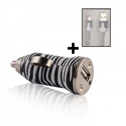 Nabíjačka do auta Forever Zebra 1A USB + kábel pre iPhone 5/5s/5C (EU Blister).